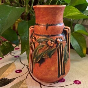 Copy Roseville Laurel Persimmon and Green Vase 6”